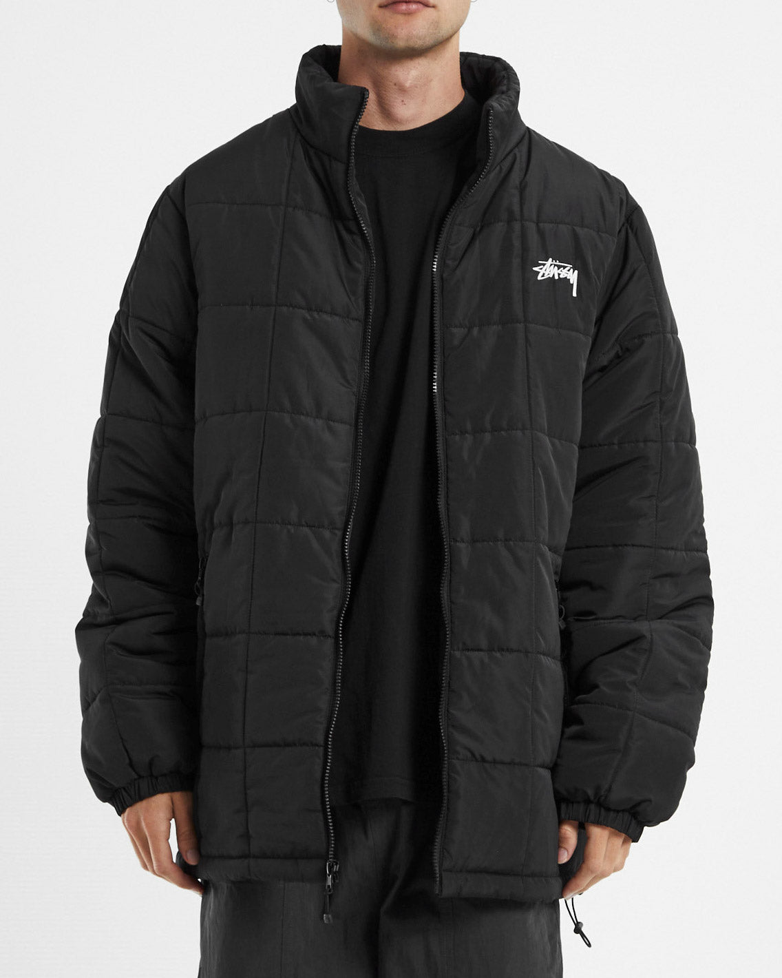 Stussy Hooded Square Puffa Jacket in Black FallenFront NZ