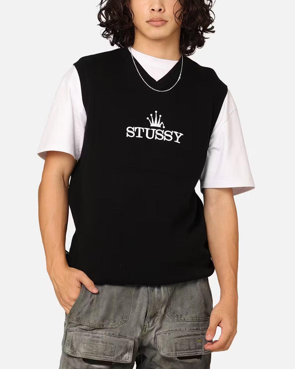 【モーガン蔵人着用】STUSSY LOOSE KNIT LINEN VEST M Stussy Glamour Knit Vest in Black | FallenFront Online NZ