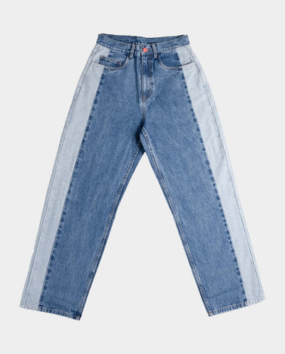 BeWider - Super Loose Jeans - Blue with Side Panel/Tabacco Stitching Pants BeWider