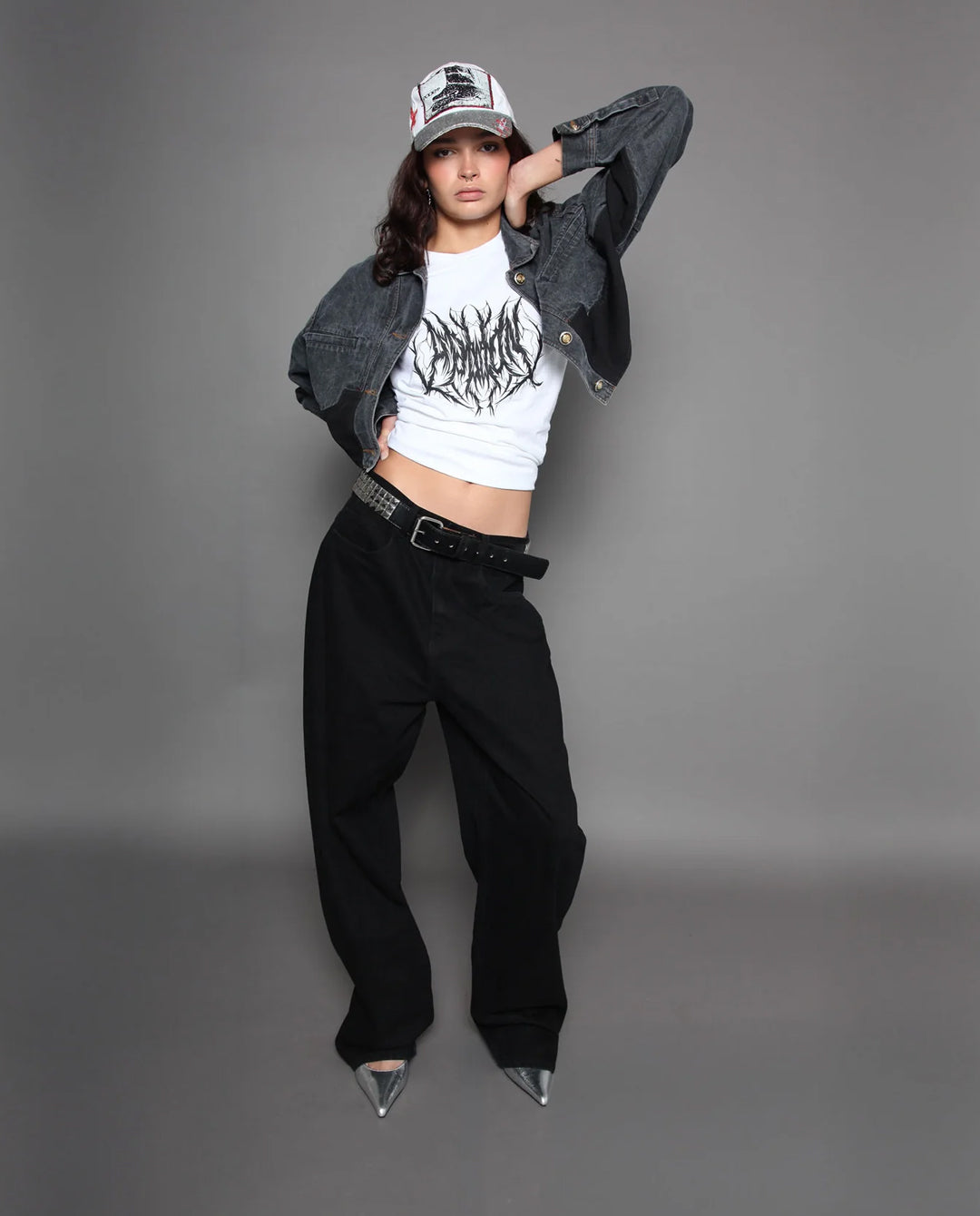 BeWider - Super Loose Jeans - Black/Black Stitching Pants BeWider