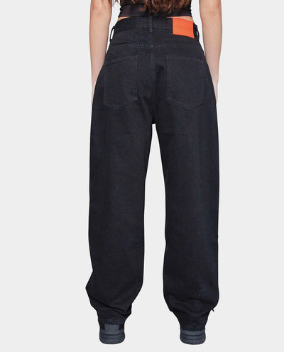 BeWider - Super Loose Jeans - Black/Black Stitching Pants BeWider