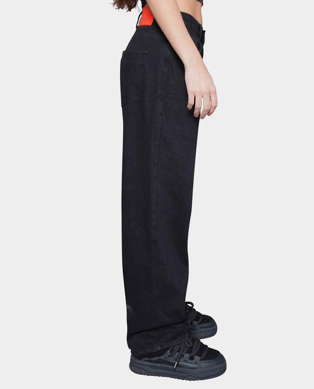 BeWider - Super Loose Jeans - Black/Black Stitching Pants BeWider