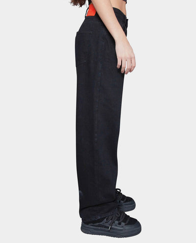 BeWider - Super Loose Jeans - Black/Black Stitching Pants BeWider