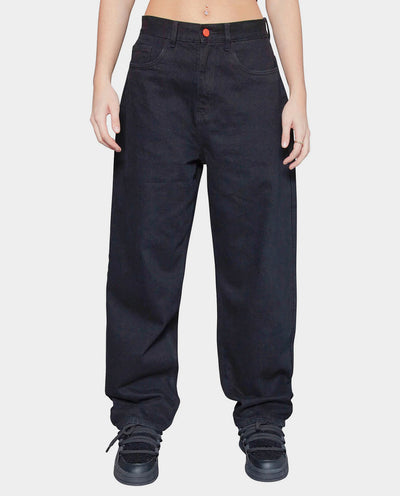 BeWider - Super Loose Jeans - Black/Black Stitching Pants BeWider