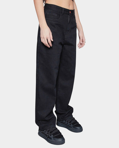 BeWider - Super Loose Jeans - Black/Black Stitching Pants BeWider