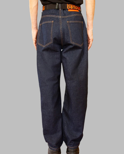 BeWider - Super Loose Jeans - Dark Blue/Tabacco Stitching Pants BeWider