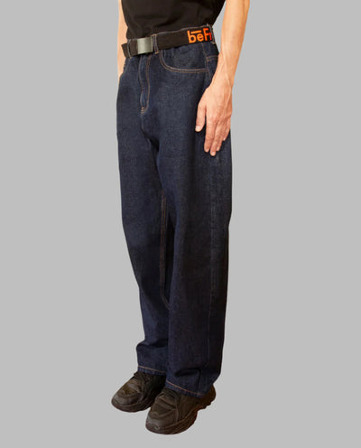 BeWider - Super Loose Jeans - Dark Blue/Tabacco Stitching Pants BeWider