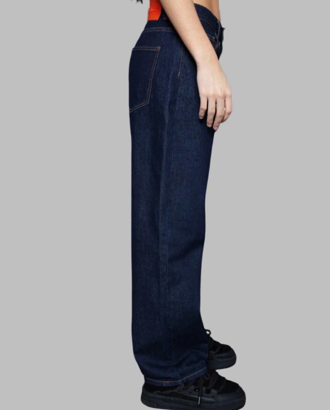 BeWider - Super Loose Jeans - Dark Blue/Tabacco Stitching Pants BeWider