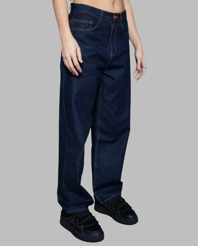BeWider - Super Loose Jeans - Dark Blue/Tabacco Stitching Pants BeWider