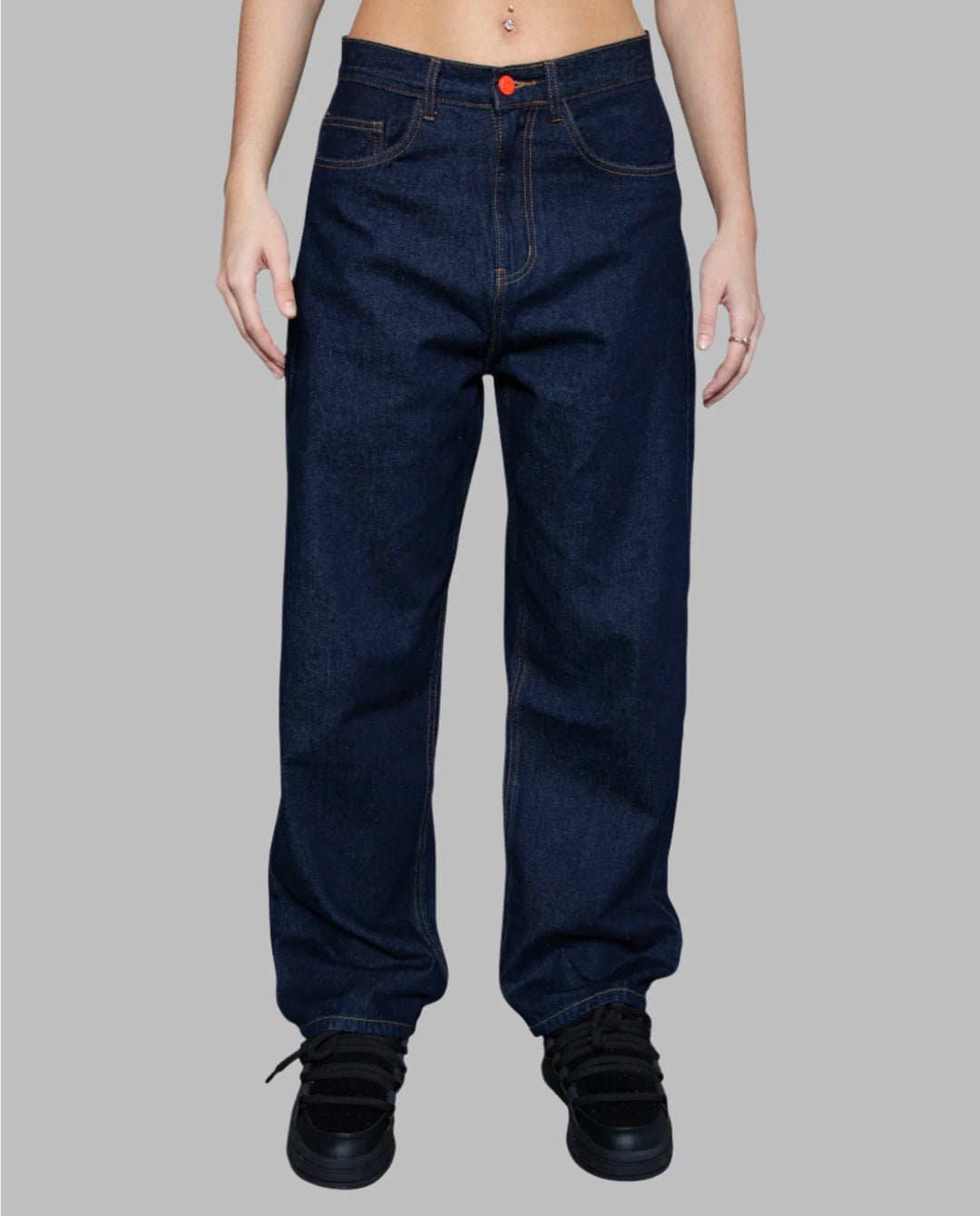 BeWider - Super Loose Jeans - Dark Blue/Tabacco Stitching Pants BeWider