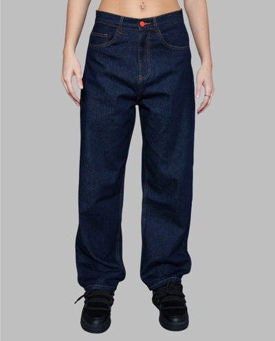 BeWider - Super Loose Jeans - Dark Blue/Tabacco Stitching Pants BeWider