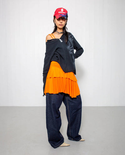BeWider - Super Loose Jeans - Dark Blue/Tabacco Stitching Pants BeWider