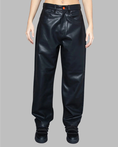 BeWider - Super Loose Jeans - Fake Leather/Black Stitching Pants BeWider