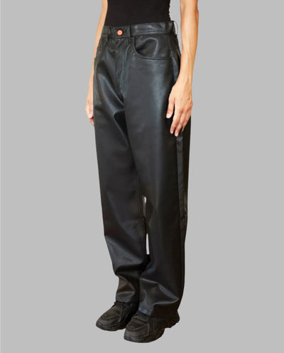 BeWider - Super Loose Jeans - Fake Leather/Black Stitching Pants BeWider