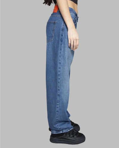 BeWider - Super Loose Jeans - Blue with Side Panel/Tabacco Stitching Pants BeWider