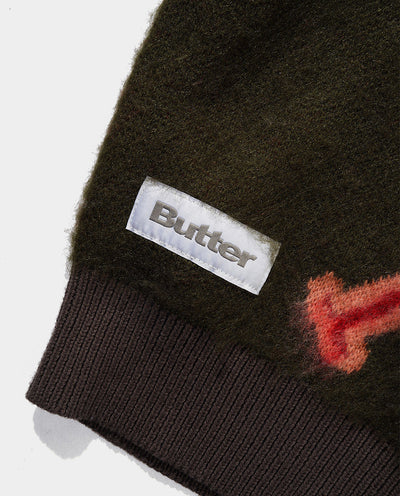 Butter Goods - Beetle Zip-Thru Knit Sweater - Olive Crewneck Butter Goods
