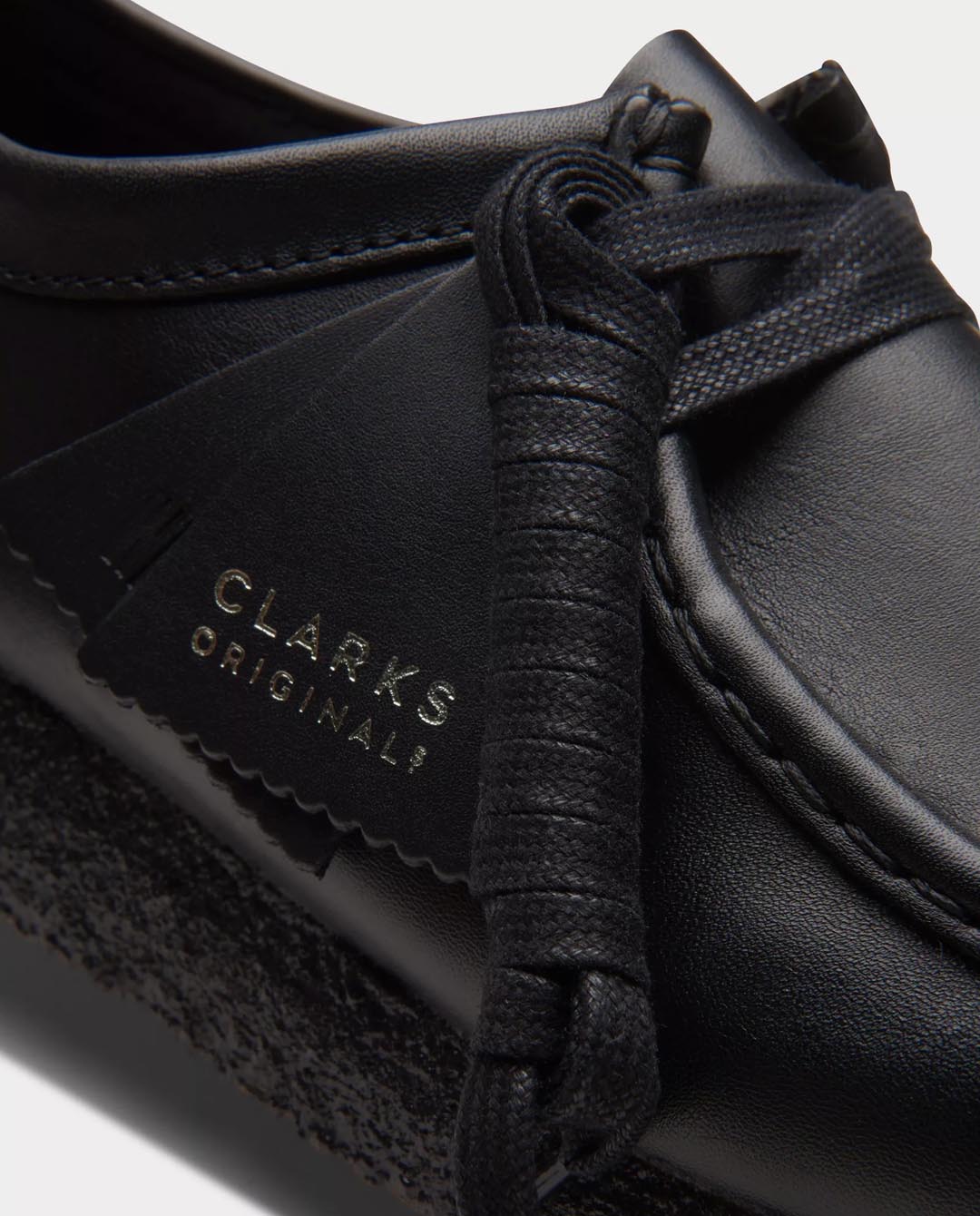Clarks Originals Wallabee Shoe in Black Leather | FallenFront