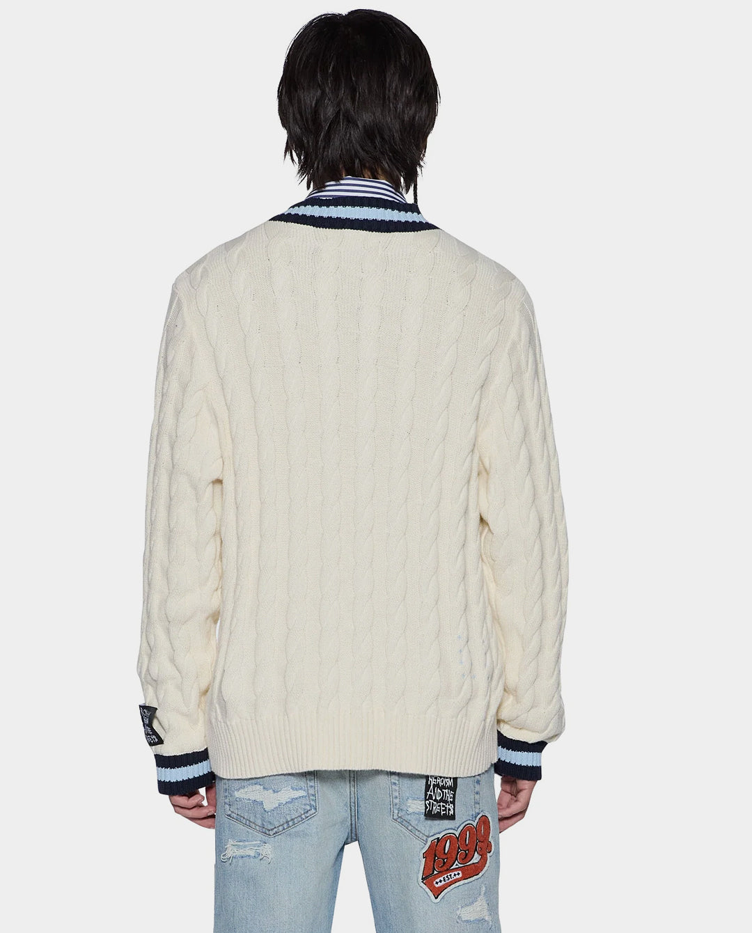 Ksubi - Princeton Cable Knit V-Neck - Vintage White Crewneck Ksubi