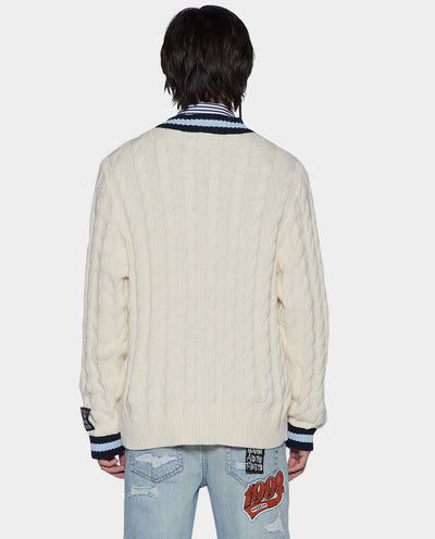 Ksubi - Princeton Cable Knit V-Neck - Vintage White Crewneck Ksubi