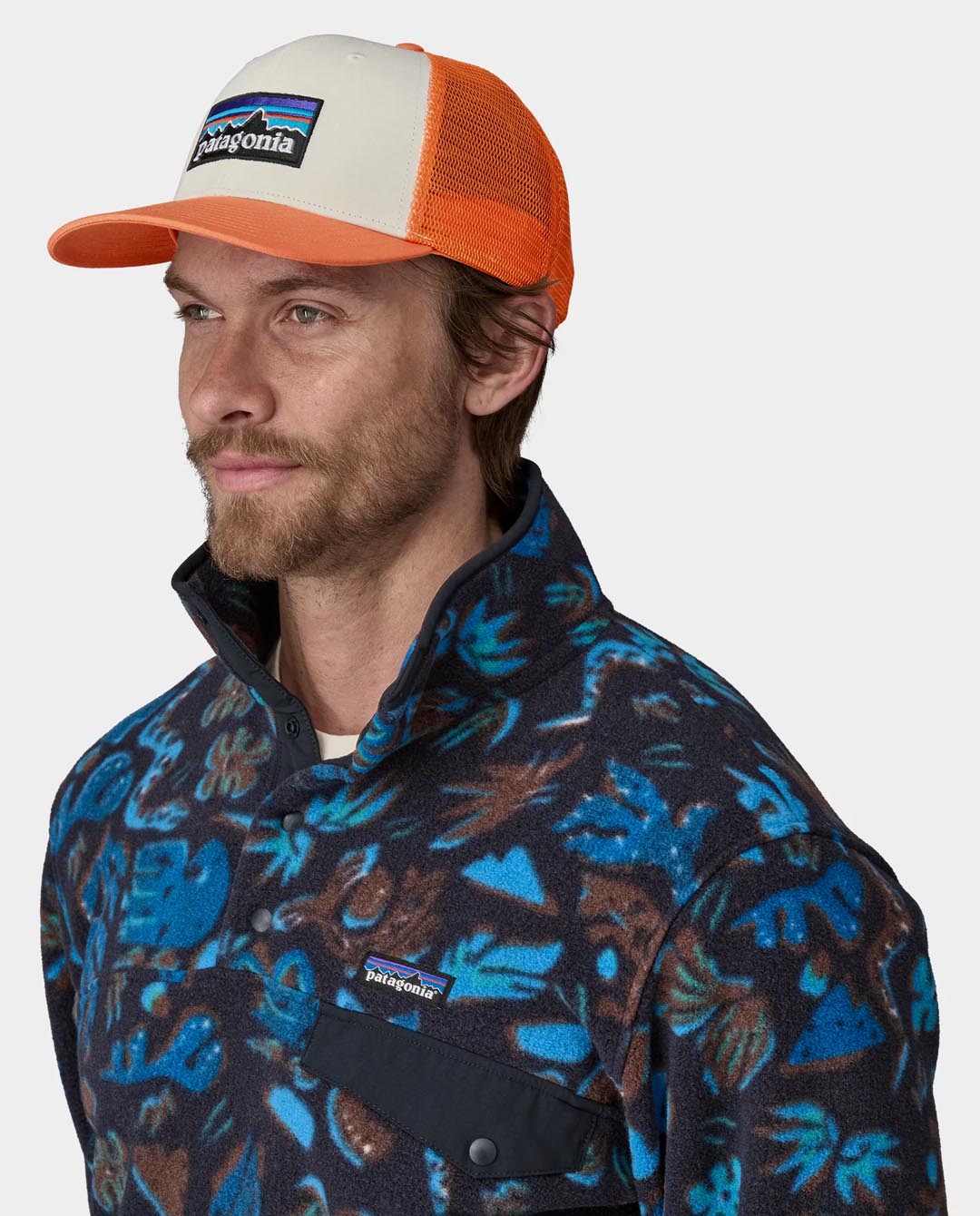 Patagonia - P-6 Logo Trucker Hat - White/Redtail Rust Hats Patagonia   