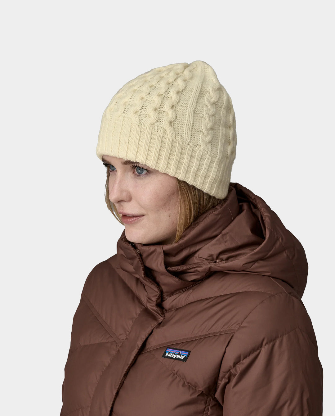 Patagonia coastal Cable Beanie , Birch white. Patagonia Women main image 3