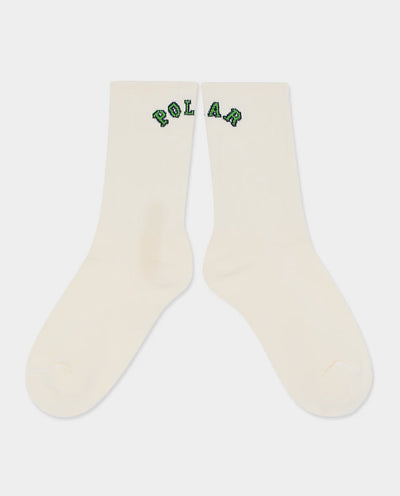 Polar - Large Rib College Logo Socks - Cloud White Socks Polar
