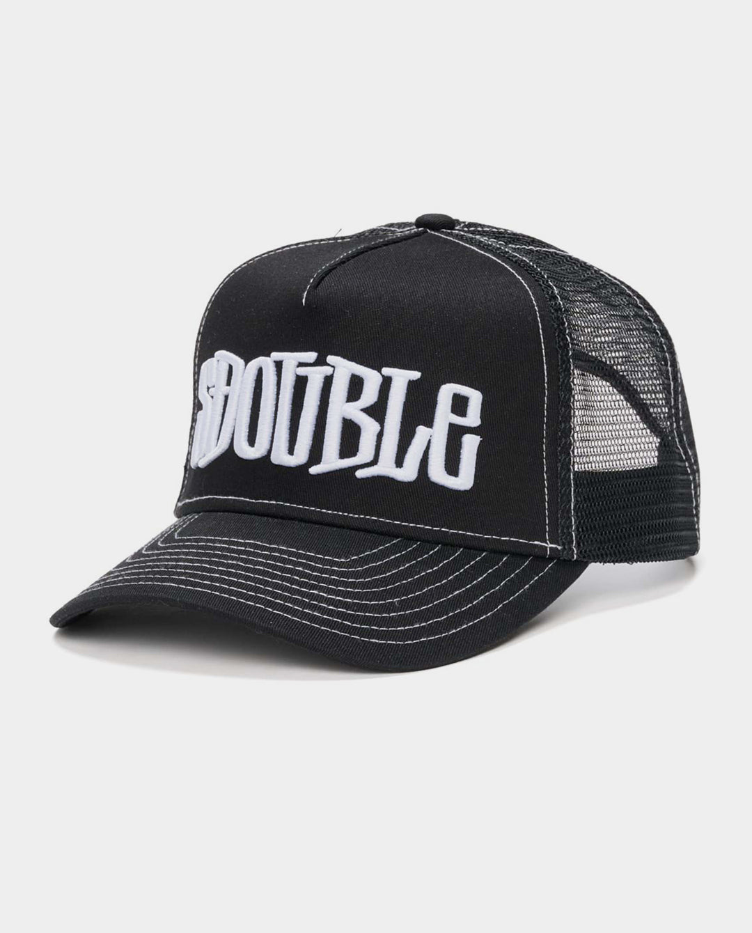 S/Double - Mid-Block Curved Peak Trucker Hat - Black Hats S/Double