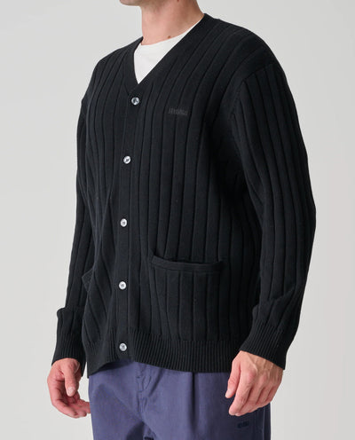S/Double - Big Rib Knit Cardigan - Black Crewneck S/Double