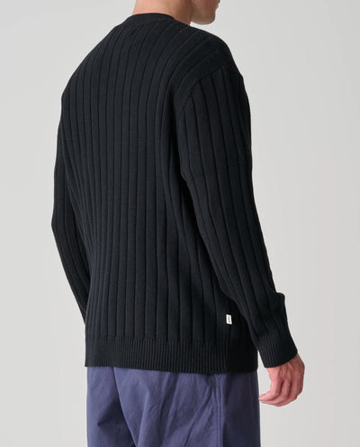 S/Double - Big Rib Knit Cardigan - Black Crewneck S/Double