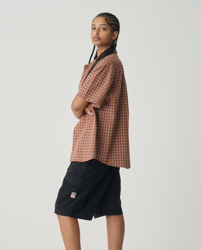 S/Double - Block Check Summer Shirt - Rust Shirts S/Double