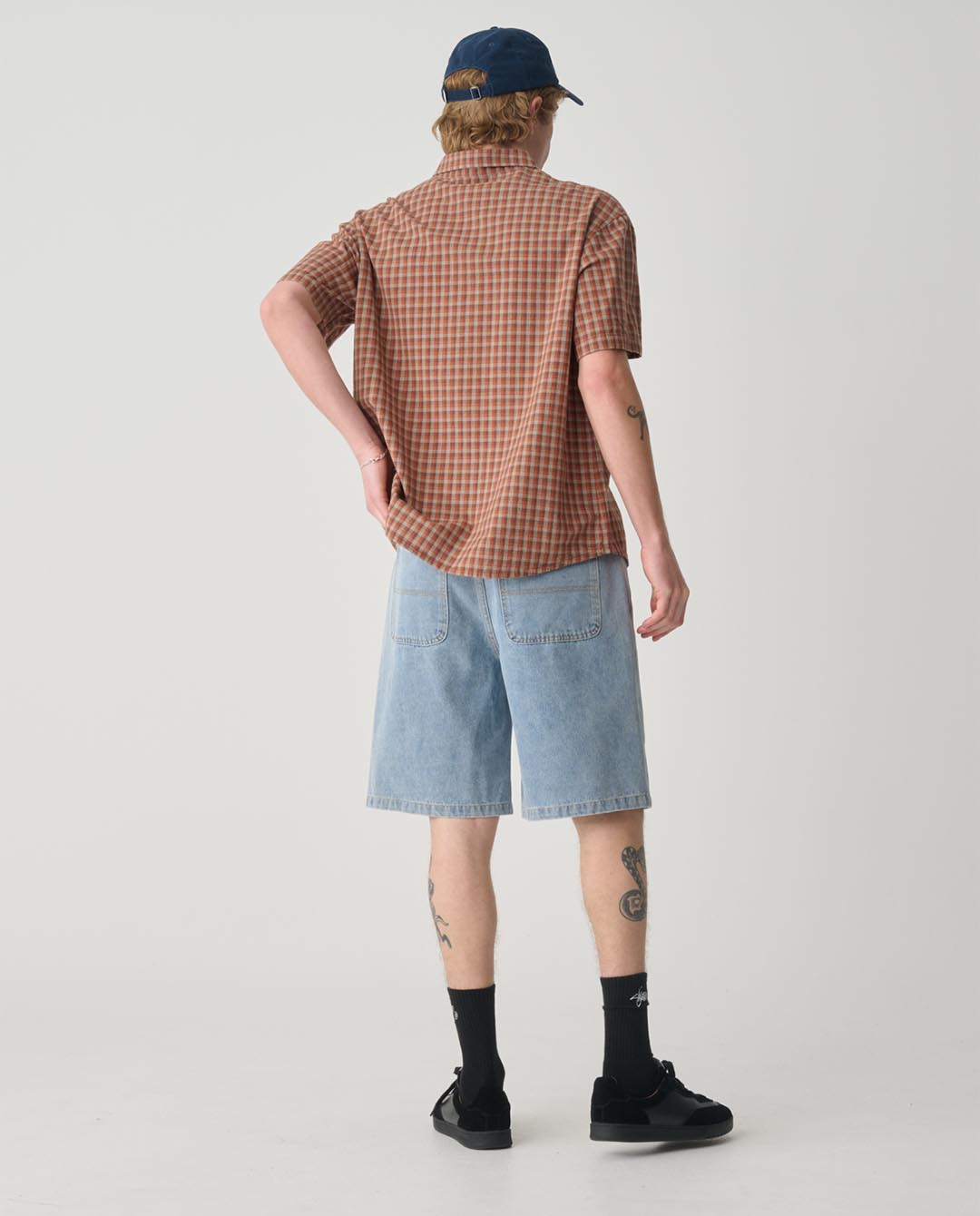 S/Double - Block Check Summer Shirt - Rust Shirts S/Double