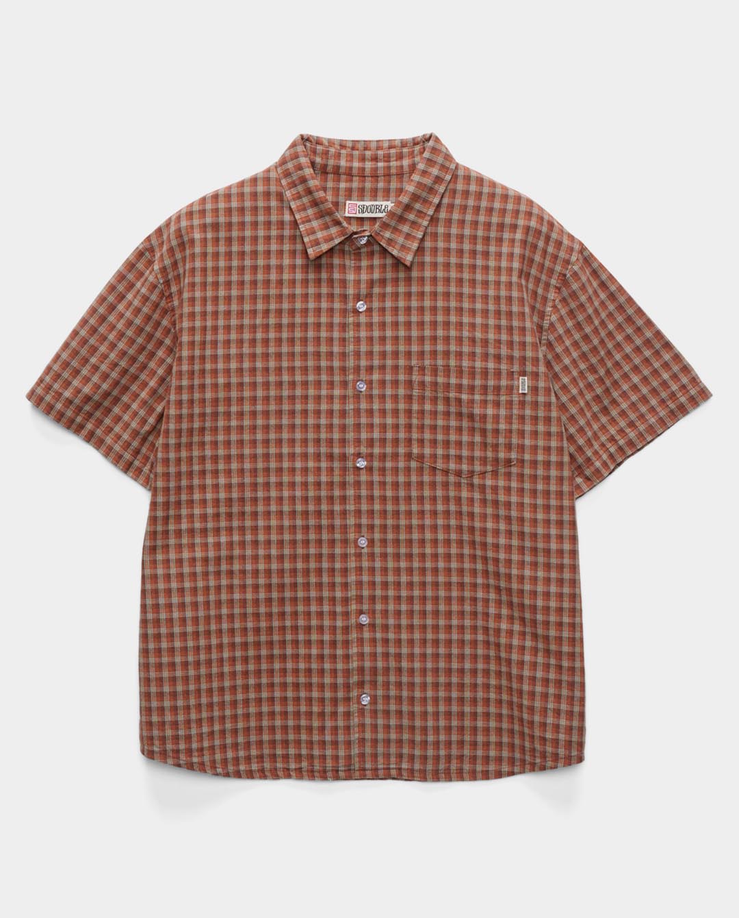 S/Double - Block Check Summer Shirt - Rust Shirts S/Double