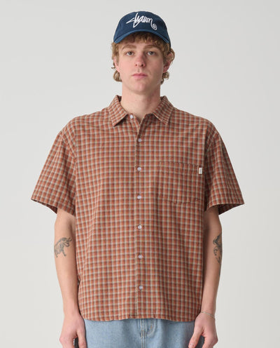 S/Double - Block Check Summer Shirt - Rust Shirts S/Double