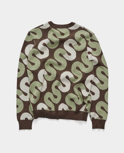 S/Double - Tile Intarsia Knit Sweater - Chocolate Crewneck S/Double