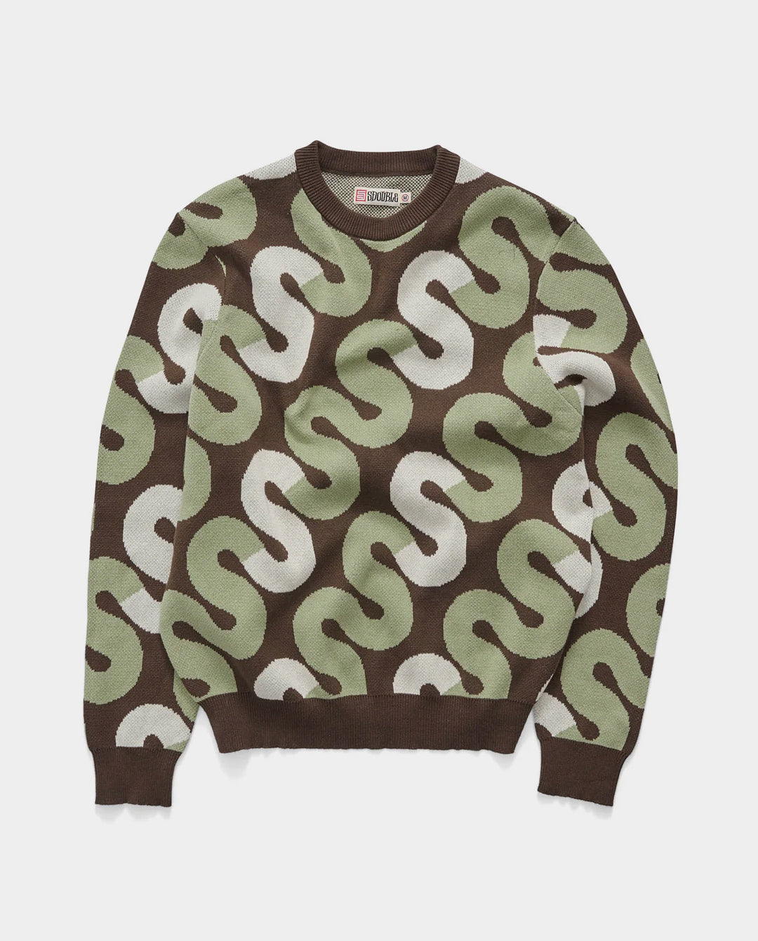 S/Double - Tile Intarsia Knit Sweater - Chocolate Crewneck S/Double