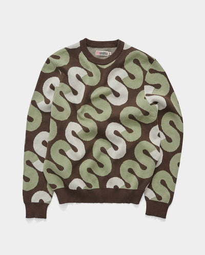 S/Double - Tile Intarsia Knit Sweater - Chocolate Crewneck S/Double