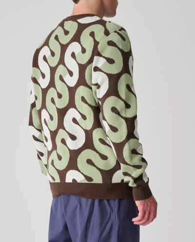 S/Double - Tile Intarsia Knit Sweater - Chocolate Crewneck S/Double