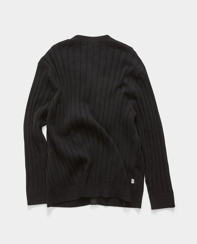 S/Double - Big Rib Knit Cardigan - Black Crewneck S/Double