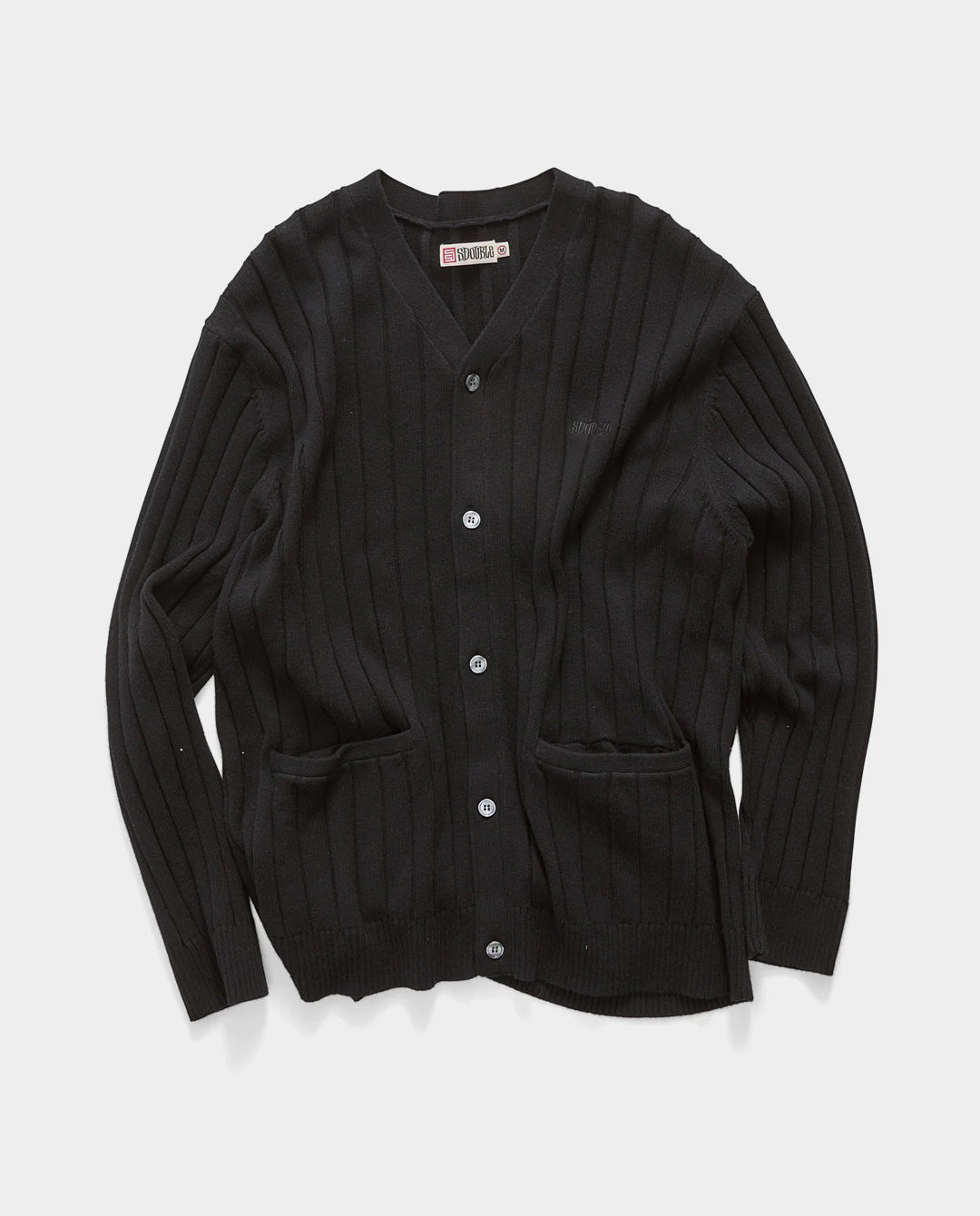 S/Double - Big Rib Knit Cardigan - Black Crewneck S/Double