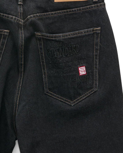 S/Double - Embroidered 5 Pocket Short - Black Wash Shorts S/Double