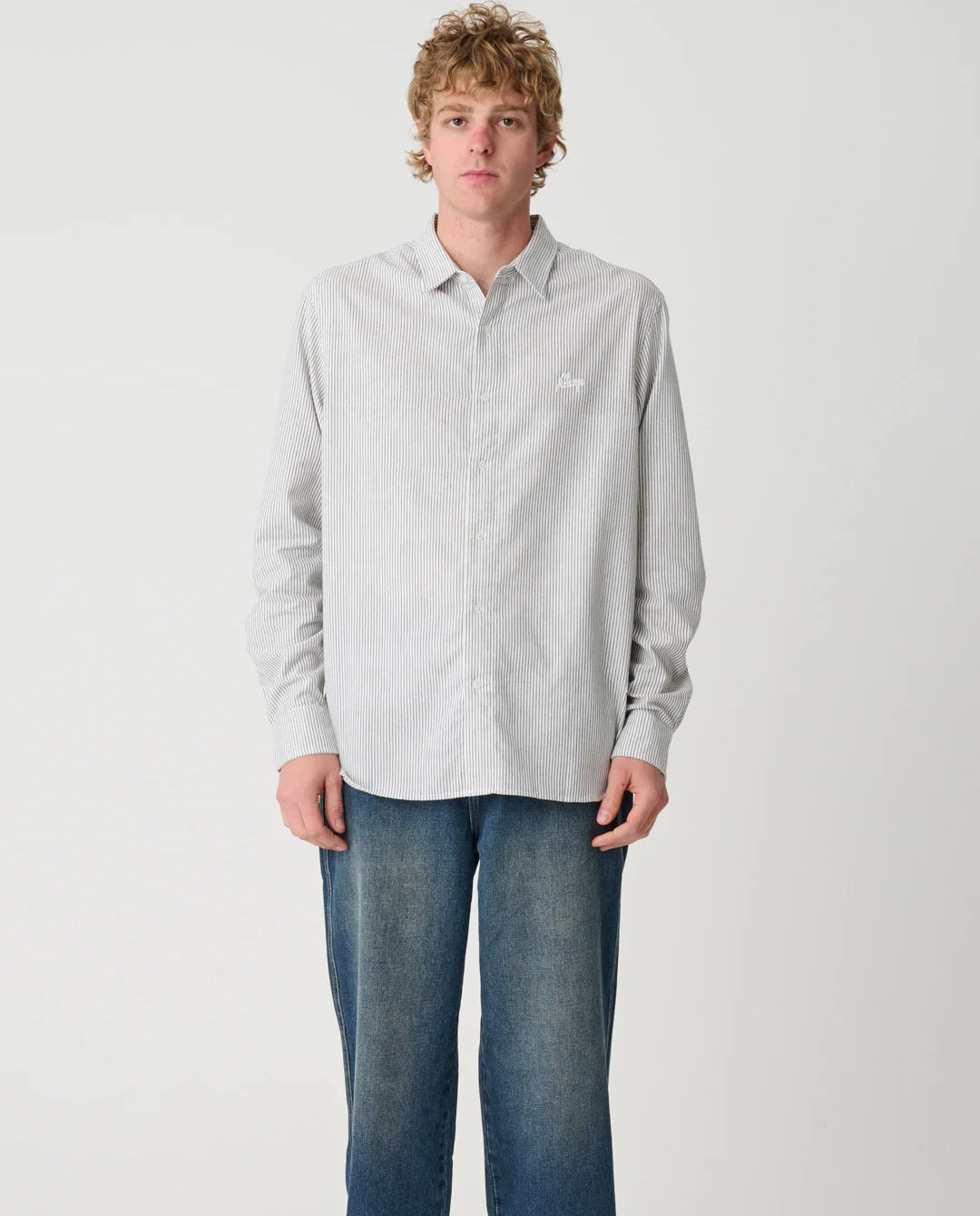 XLarge - Oxford Script Shirt - Olive Stripe Shirts Xlarge