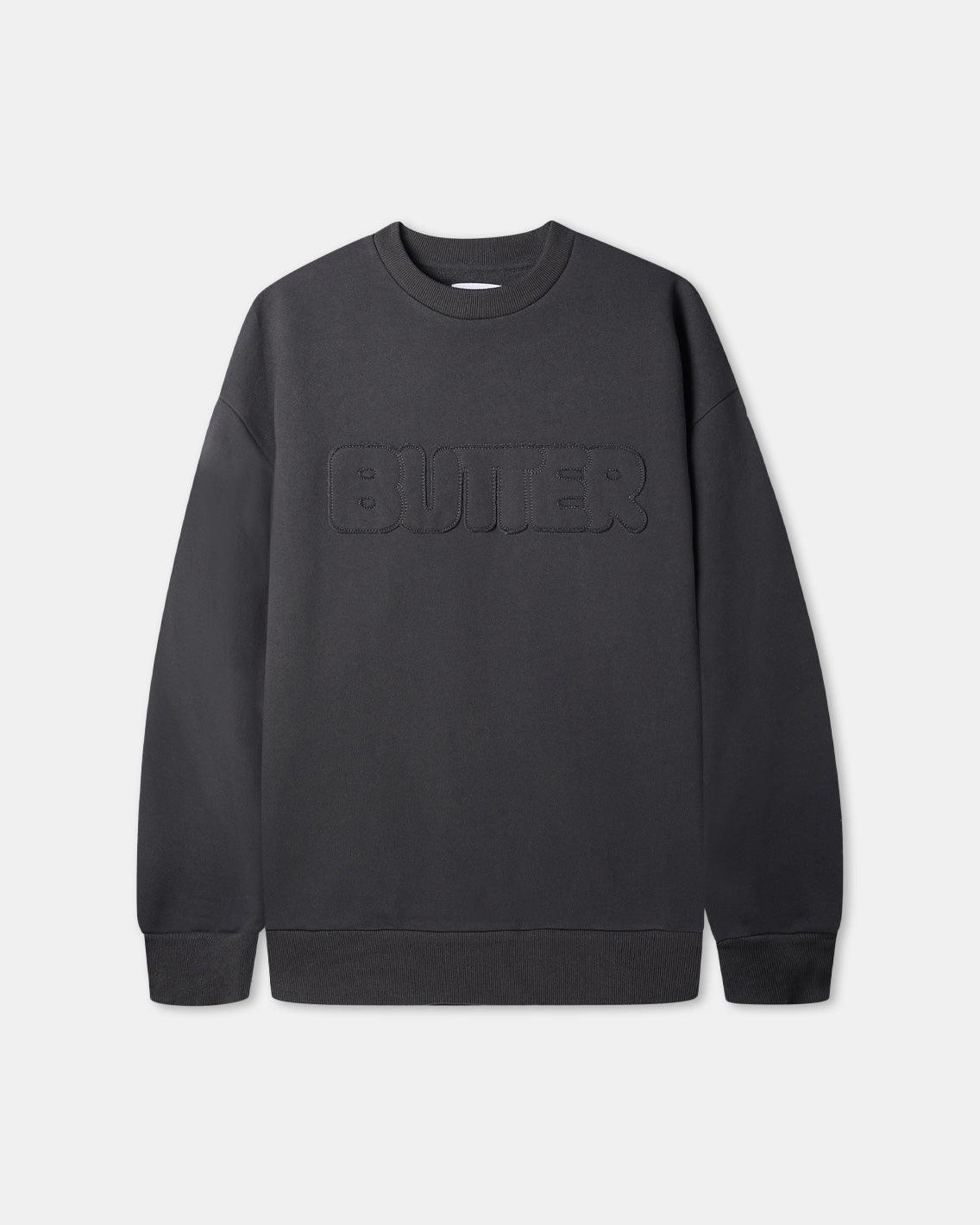 Butter Goods - Fabric Applique Crewneck - Washed Black Crewneck Butter Goods   