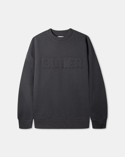 Butter Goods - Fabric Applique Crewneck - Washed Black Crewneck Butter Goods   