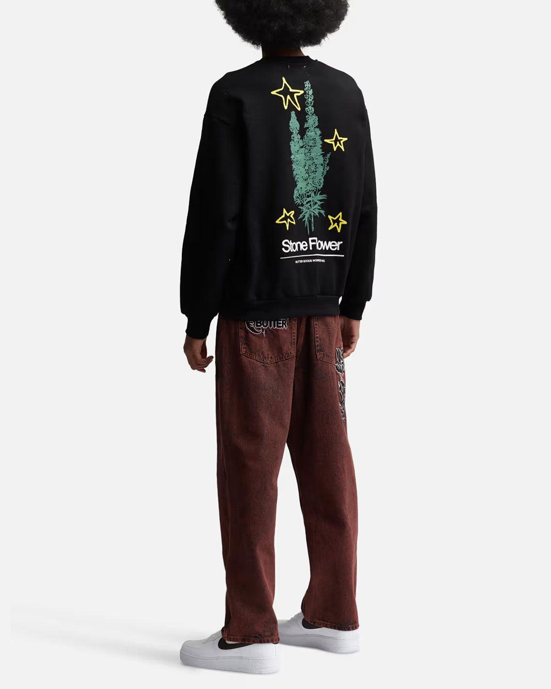 Butter Goods - Stone Flower Crewneck - Black Crewneck Butter Goods   
