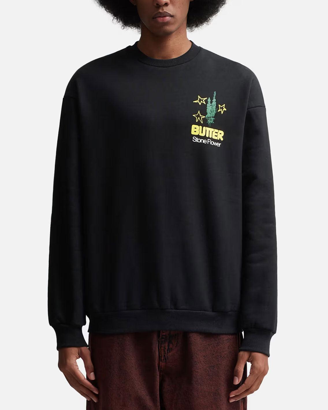 Butter Goods - Stone Flower Crewneck - Black Crewneck Butter Goods   