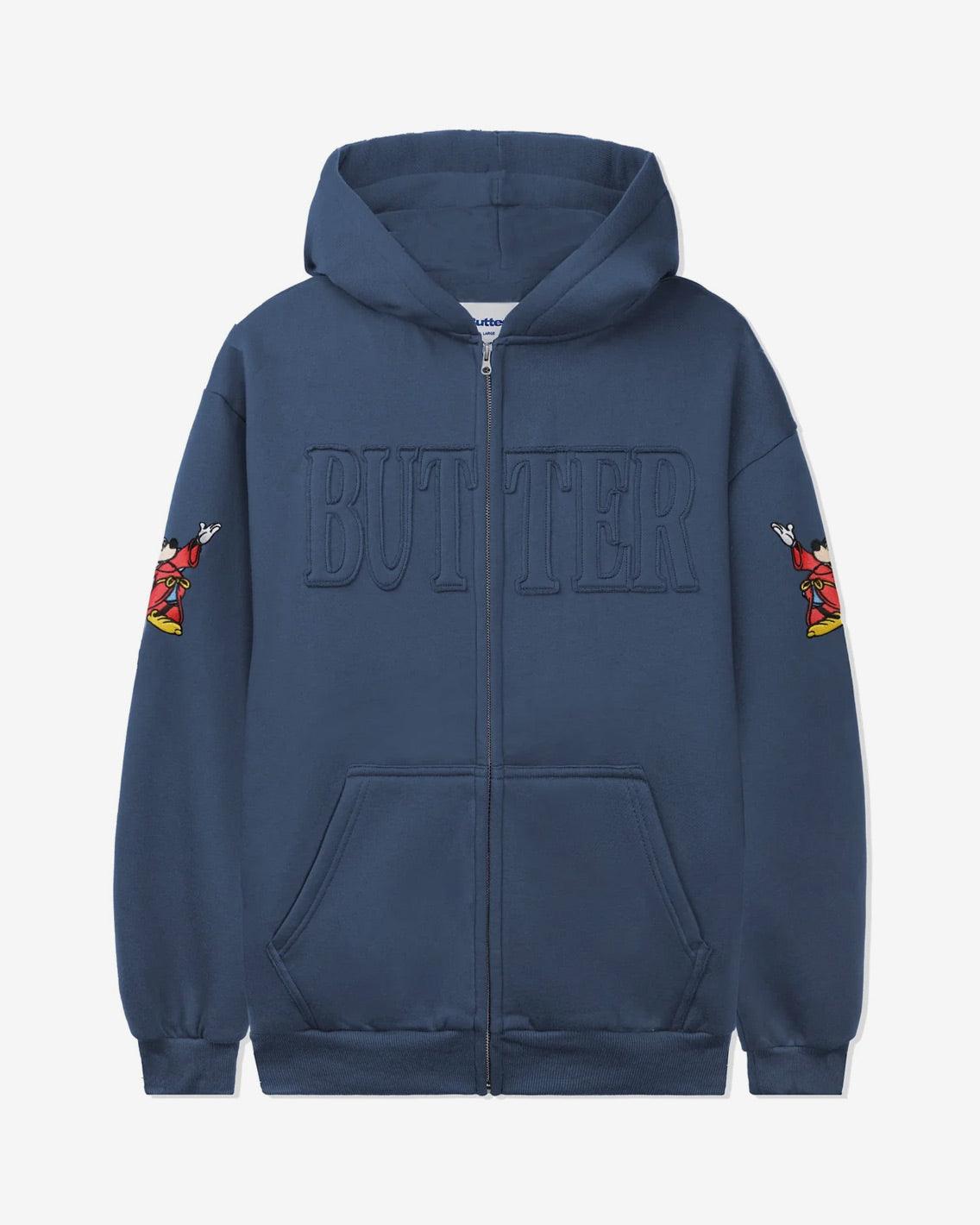 Butter Goods x Disney - Fantasia Applique Zip-Thru Hood - Denim Hoodies Butter Goods   