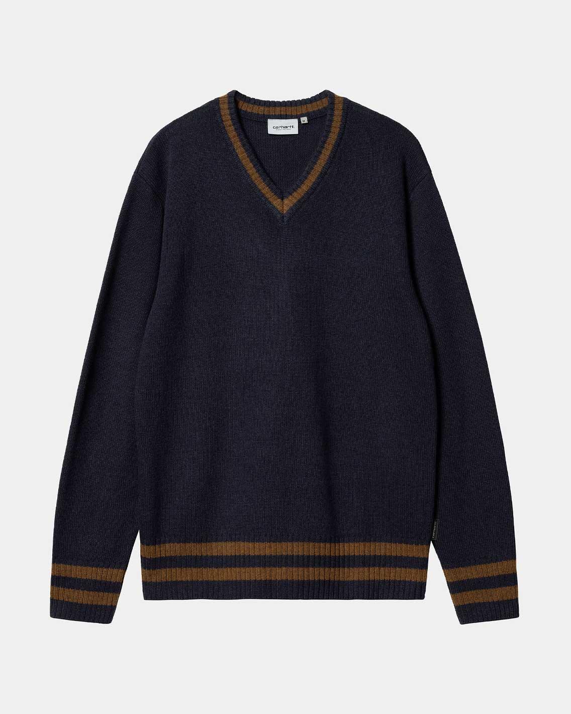 Carhartt - Stanford Sweater - Dark Navy / Deep H Brown Crewneck Carhartt   