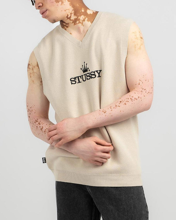 【モーガン蔵人着用】STUSSY LOOSE KNIT LINEN VEST M Stussy Glamour Knit Vest in Cream | FallenFront Online NZ