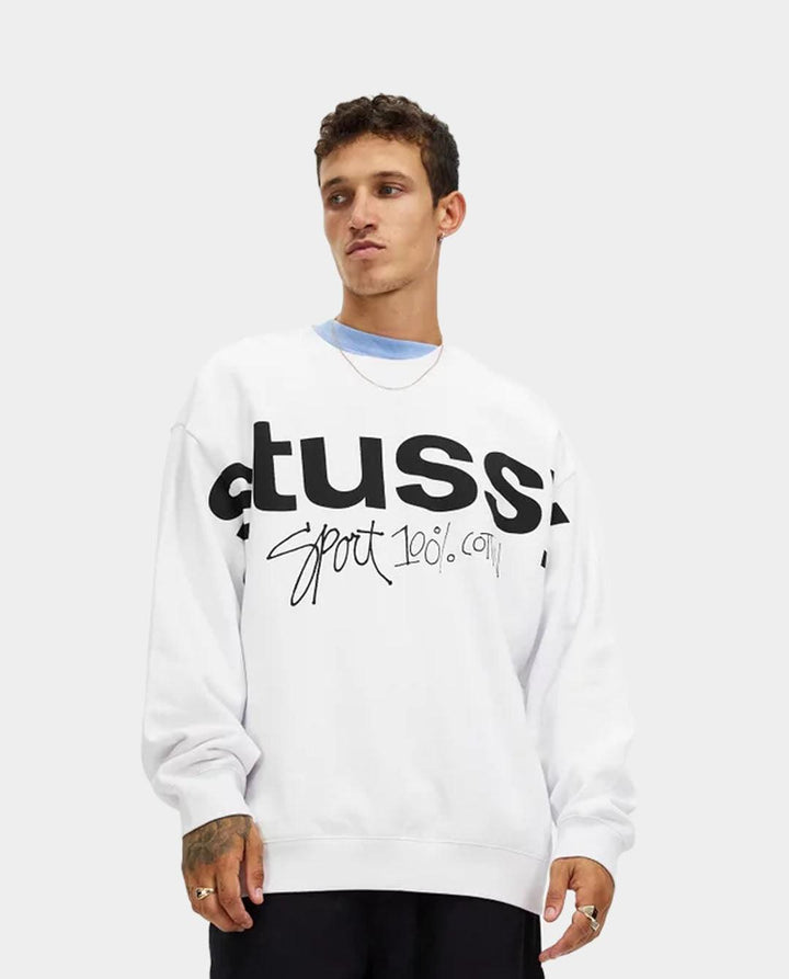 Stussy Sport 100 Crew in White | FallenFront | Afterpay