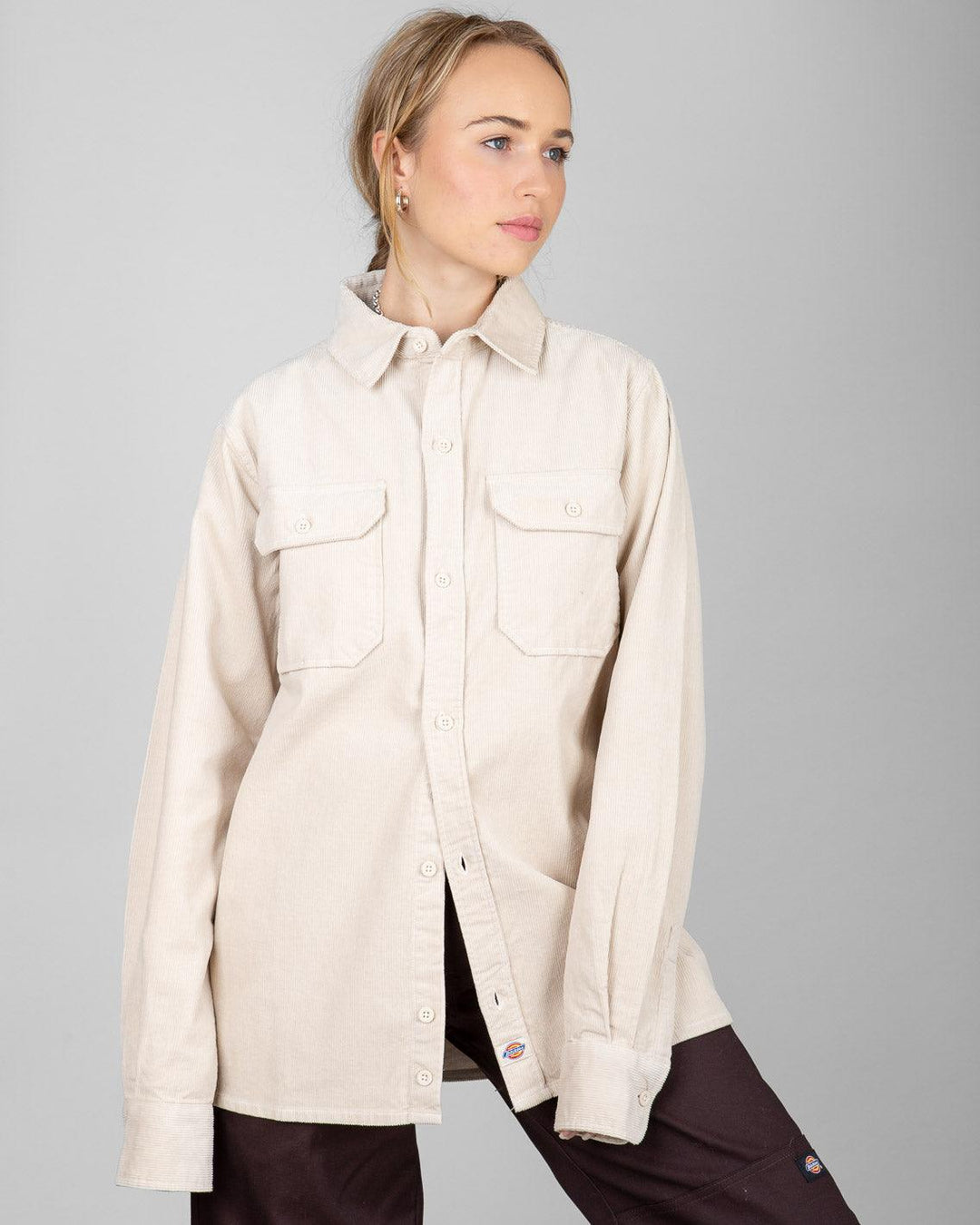 Dickies Sonora Longsleeve Cord Shirt in Bone FallenFront
